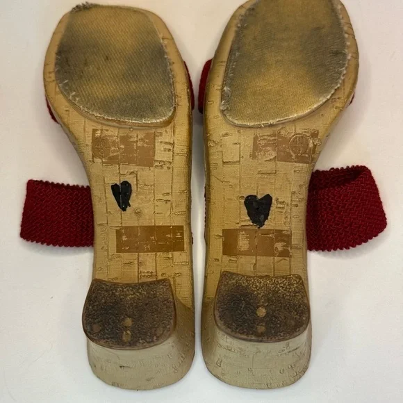 Mootsies Tootsies Red Sandals Woven Straps Cork Heel Size 9 Y2K Slip On EUC - Picture 10 of 10